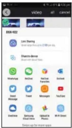 D68-922 Link Sharing Share-to-device Share to share WhatsApp RealChat RealChat Favorites Outlook Direct Message Tweet Messages YouTube LiveOne Samsung Cloud One Upload In Photos Wi-Fi Direct Swipe up for more apps