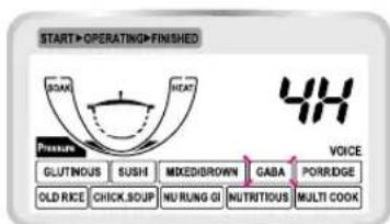 START>OPERATING>FINISHED SOAK HEAT Pressure GLUTINOUS SUSHI MIXED/BROWN GABA PORRIDGE OLD RICE CHICK,SOUP NU-RUNG GI NUTRITIOUS MULTI COOK VOICE