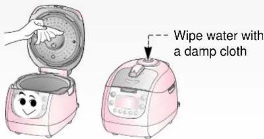 Wipe water with a damp cloth