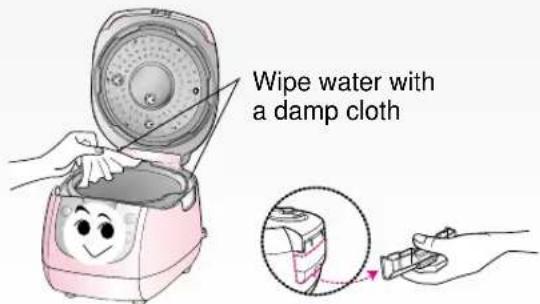 Wipe water with a damp cloth