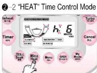 ②-2 "HEAT" Time Control Mode theat Timer Hr. Snack Minz Heat Menu GABA My Mode Cancel Turbo OK Cancel OK