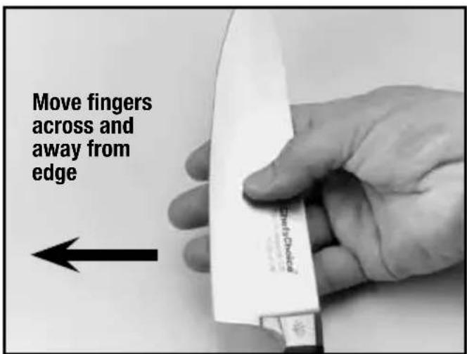 Move fingers across and away from edge