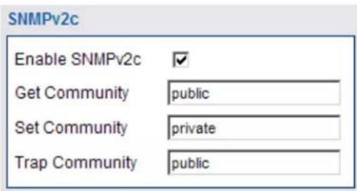 SNMPv2c Enable SNMPv2c ✓ Get Community public Set Community private Trap Community public