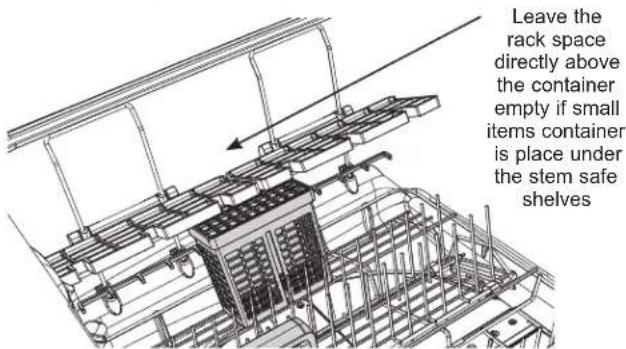 Leave the rack space directly above the container empty if small items container is place under the stem safe shelves
