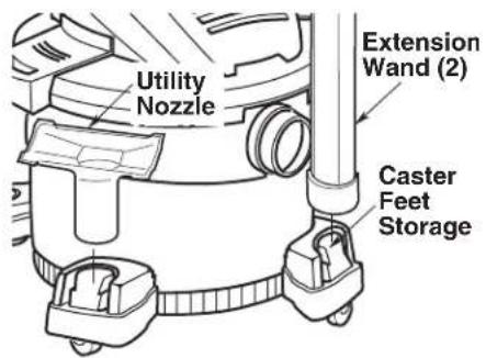 Utility Nozzle Extension Wand (2) Caster Feet Storage