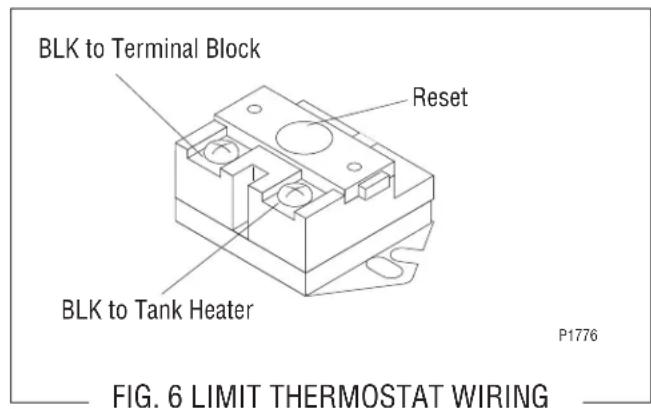 BLK to Terminal Block Reset BLK to Tank Heater P1776 FIG. 6 LIMIT THERMOSTAT WIRING
