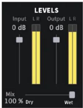 LEVELS Input 0 dB L R Output 0 dB L R Mix 100 % Dry Wet