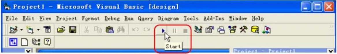 Project1 - Microsoft Visual Basic [design] File Edit View Project Format Debug Run Query Diagram Tools Add-Ins Window Help Start