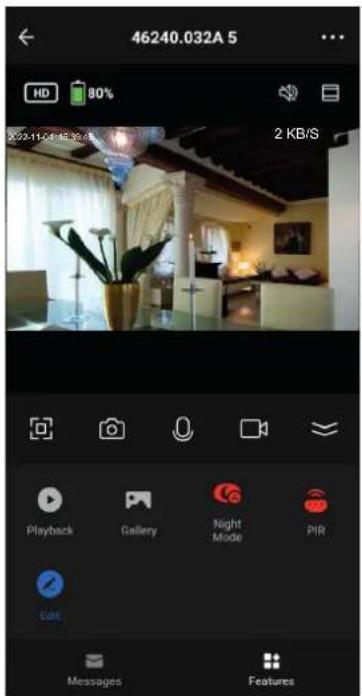 46240.032A 5 HD 80% X:2-11-2-14 15:22:45 2 KB/S Playback Gallery Night Mode PIR Edit Messages Features