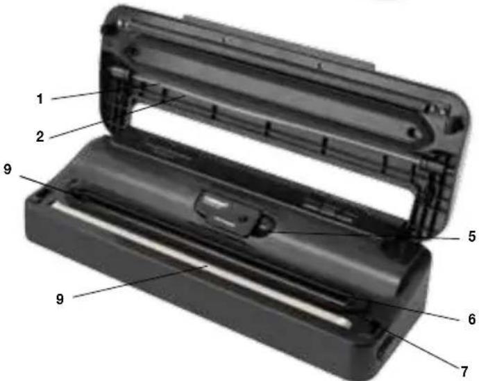 Labeled diagram of a battery pack showing internal components with numbered parts