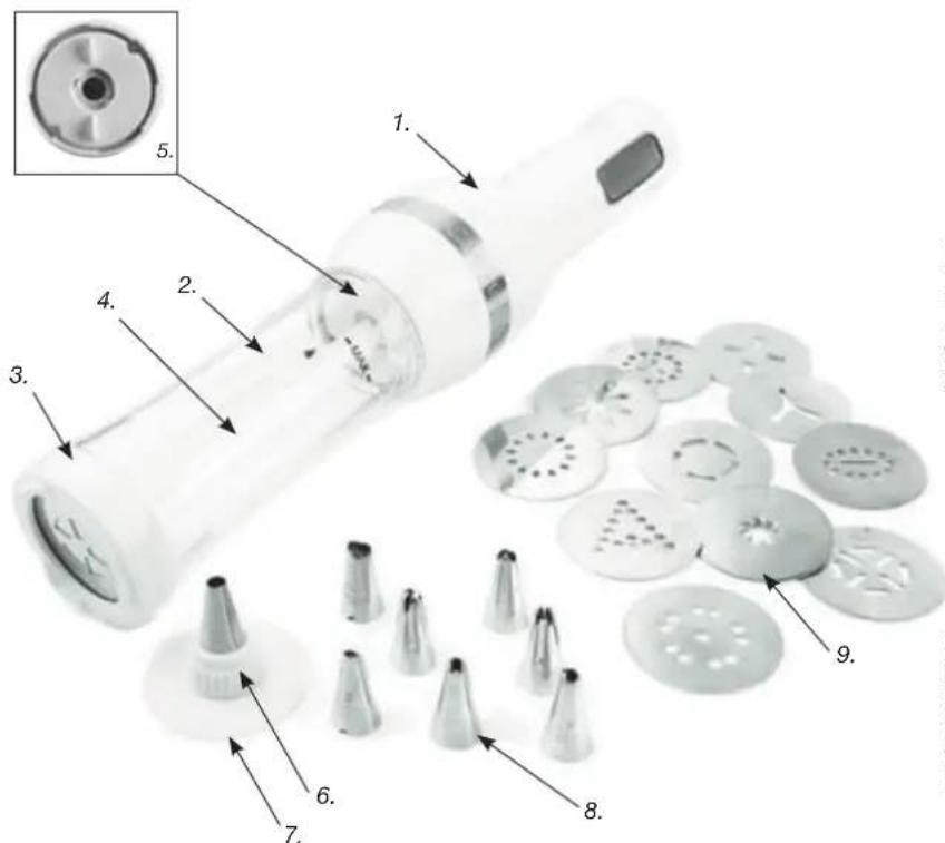 Labeled diagram of a smart brush tool with numbered parts and an inset showing the blade structure.