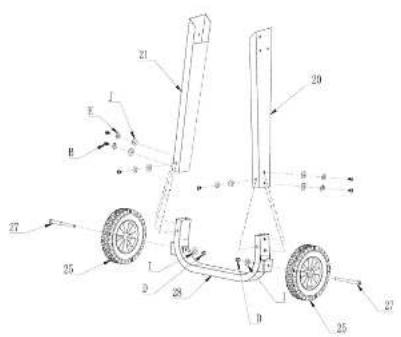 Technical diagram of a vehicle chassis with numbered components and motion indicators