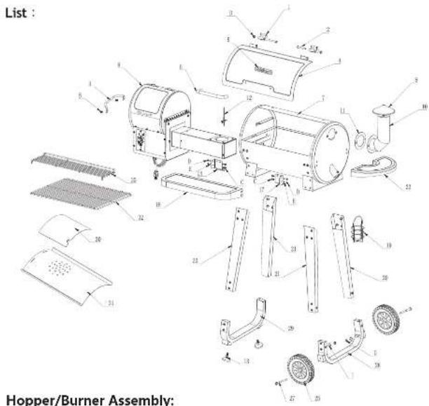 List : Hopper/Burner Assembly: