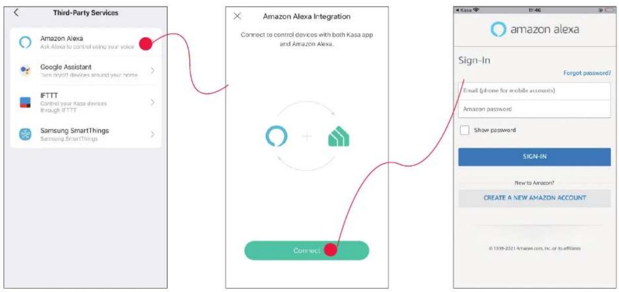 graph TD A["Third-Party Services"] --> B["Amazon Alexa"] B --> C["Ask Alexa to control using your voice"] C --> D["Google Assistant"] D --> E["Turn on/Off devices around your home"] E --> F["IFTTT"] F --> G["Control your Kasa devices through IFTTT"] G --> H["Samsung SmartThings"] H --> I["Samsung Sm…