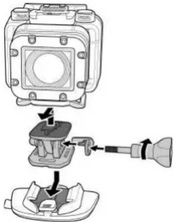 Diagram showing a device assembly process with labeled parts and directional arrows indicating sequence.