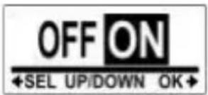 OFF ON SEL UP/DOWN OK