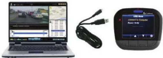 Laptop displaying a video call interface with traffic flow graphs and connected to an old mobile phone screen showing 'Connected to Computer Power Only'.
