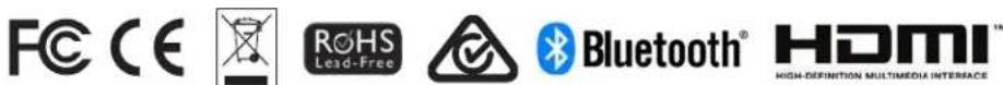 FCC CE ROHS Lead-Free Bluetooth® HDMI™ HIGH-DEFINITION MULTIMEDIA INTERFACE