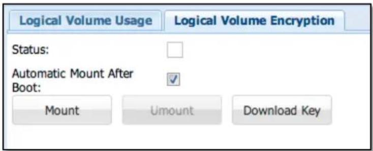 Logical Volume Usage Logical Volume Encryption Status: Automatic Mount After Boot: Mount Amount Download Key