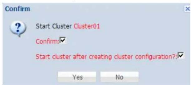 Confirm Start Cluster Cluster01 Confirmed:✓ Start cluster after creating cluster configuration?:✓ Yes No