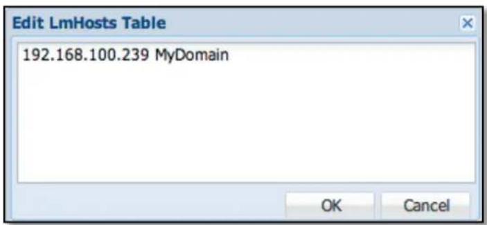 Edit LmHosts Table 192.168.100.239 MyDomain OK Cancel