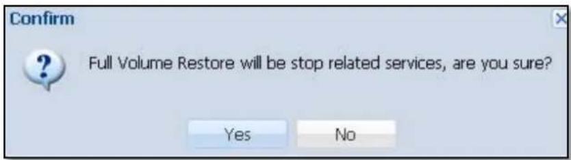 Confirm Full Volume Restore will be stop related services, are you sure? Yes No