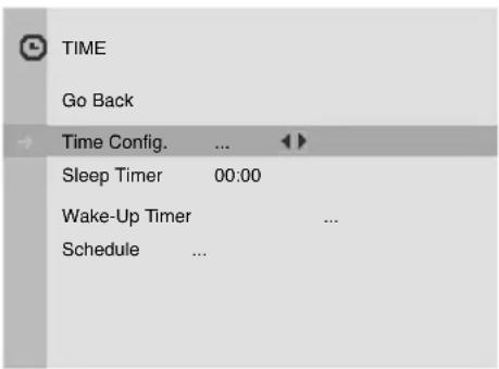 TIME Go Back Time Config. ... Sleep Timer 00:00 Wake-Up Timer ... Schedule ...