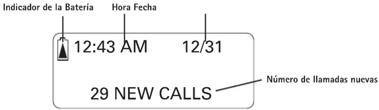 Indicador de la Batería Hora Fecha 12:43 AM 12/31 29 NEW CALLS Número de llamadas nuevas