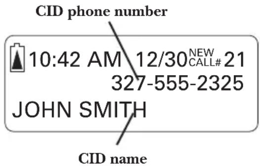 CID phone number 10:42 AM 12/30 NEW CALL# 21 327-555-2325 JOHN SMITH CID name