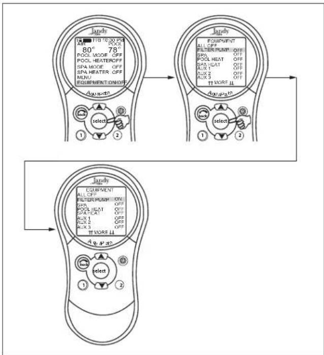 Jandy AquaLink Wireless Remote - EQUIPMENT ON/OFF > FILTER PUMP - 1