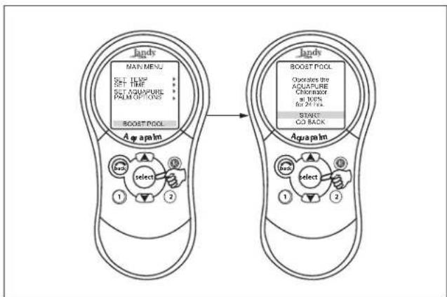 Jandy AquaLink Wireless Remote - MENU > BOOST > START - 1