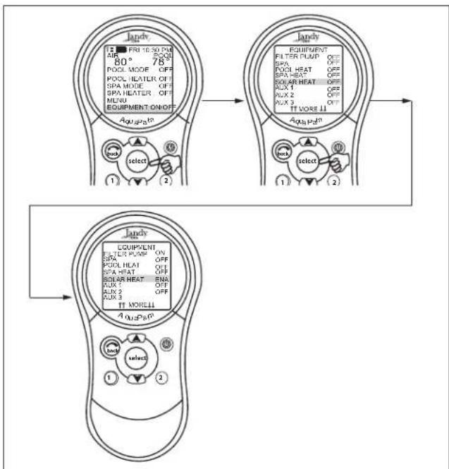 Jandy AquaLink Wireless Remote - EQUIPMENT ON/OFF > SOLAR HEAT - 1