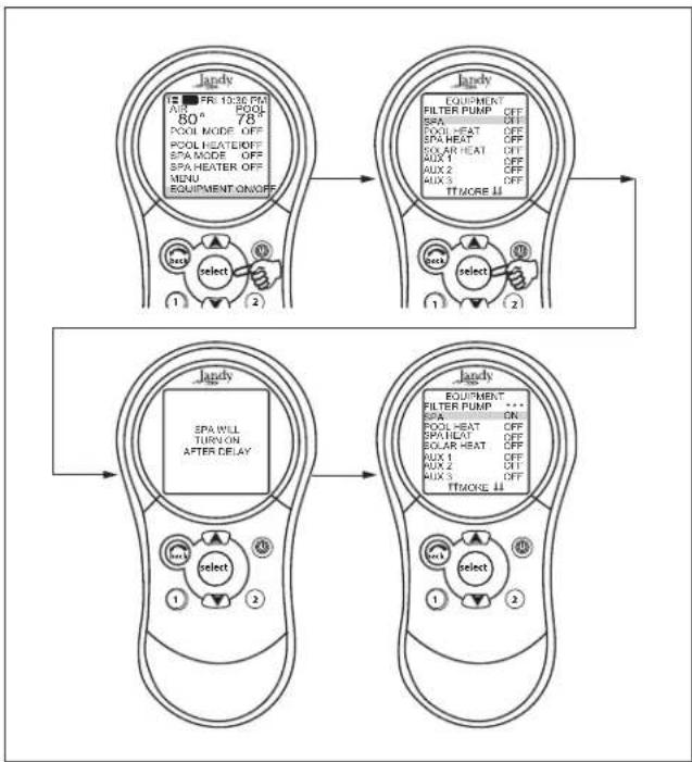 Jandy AquaLink Wireless Remote - EQUIPMENT ON/OFF > SPA - 1
