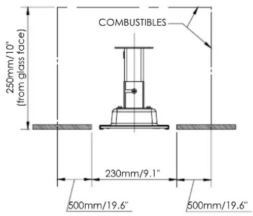 COMBUSTIBLES 250mm/10" (from glass face) 230mm/9.1" 500mm/19.6" 500mm/19.6"