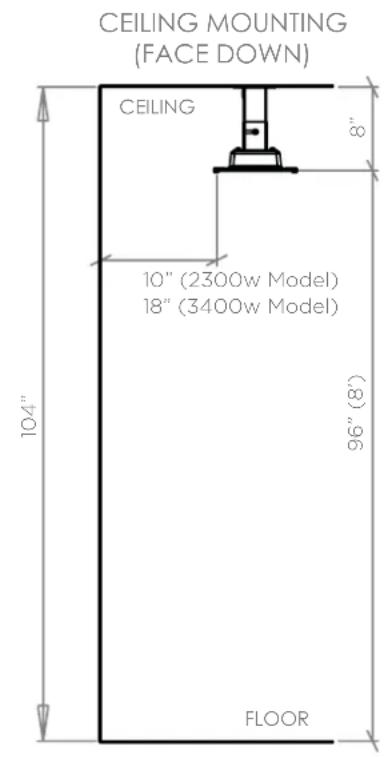 CEILING MOUNTING (FACE DOWN) CEILING 10" (2300w Model) 18" (3400w Model) 96" (8") FLOOR
