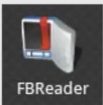 Icon of a computer with a red ribbon, labeled 'FBReader' below (no other text or symbols)