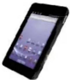 Black smartphone displaying a city map interface (no visible text or symbols on screen)