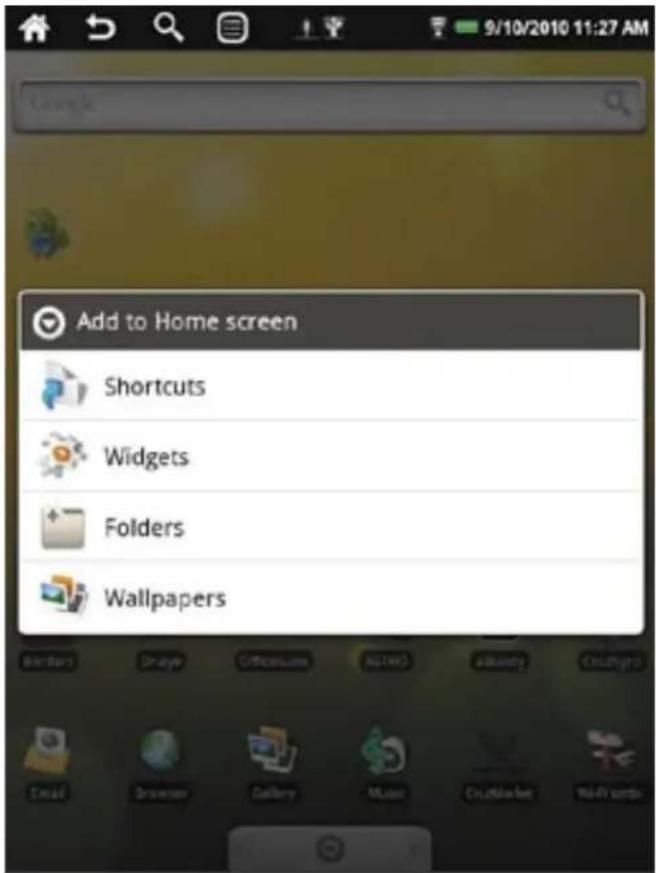 9/10/2010 11:27 AM Add to Home screen Shortcuts Widgets Folders Wallpapers