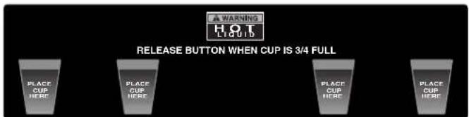 A WARNING H O T LI Q U D RELEASE BUTTON WHEN CUP IS 3/4 FULL PLACE CUP HERE PLACE CUP HERE PLACE CUP HERE PLACE CUP HERE