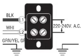 BLK L1 WHI L2 GRN/YEL GF 220-240V. A.C.