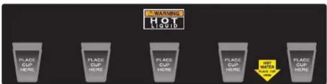 WARNING HOT LIQUID PLACE CUP HERE PLACE CUP HERE PLACE CUP HERE PLACE CUP HERE HOT WATER WATER TO PLACE CUP HERE