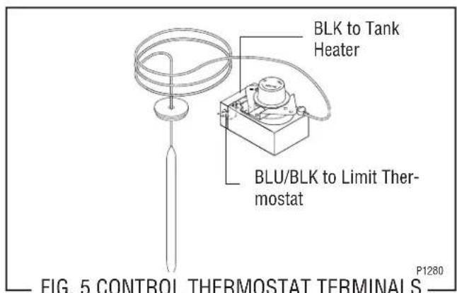 BLK to Tank Heater BLU/BLK to Limit Ther- mostat FIG. 5 CONTROL THERMOSTAT TERMINALS P1280