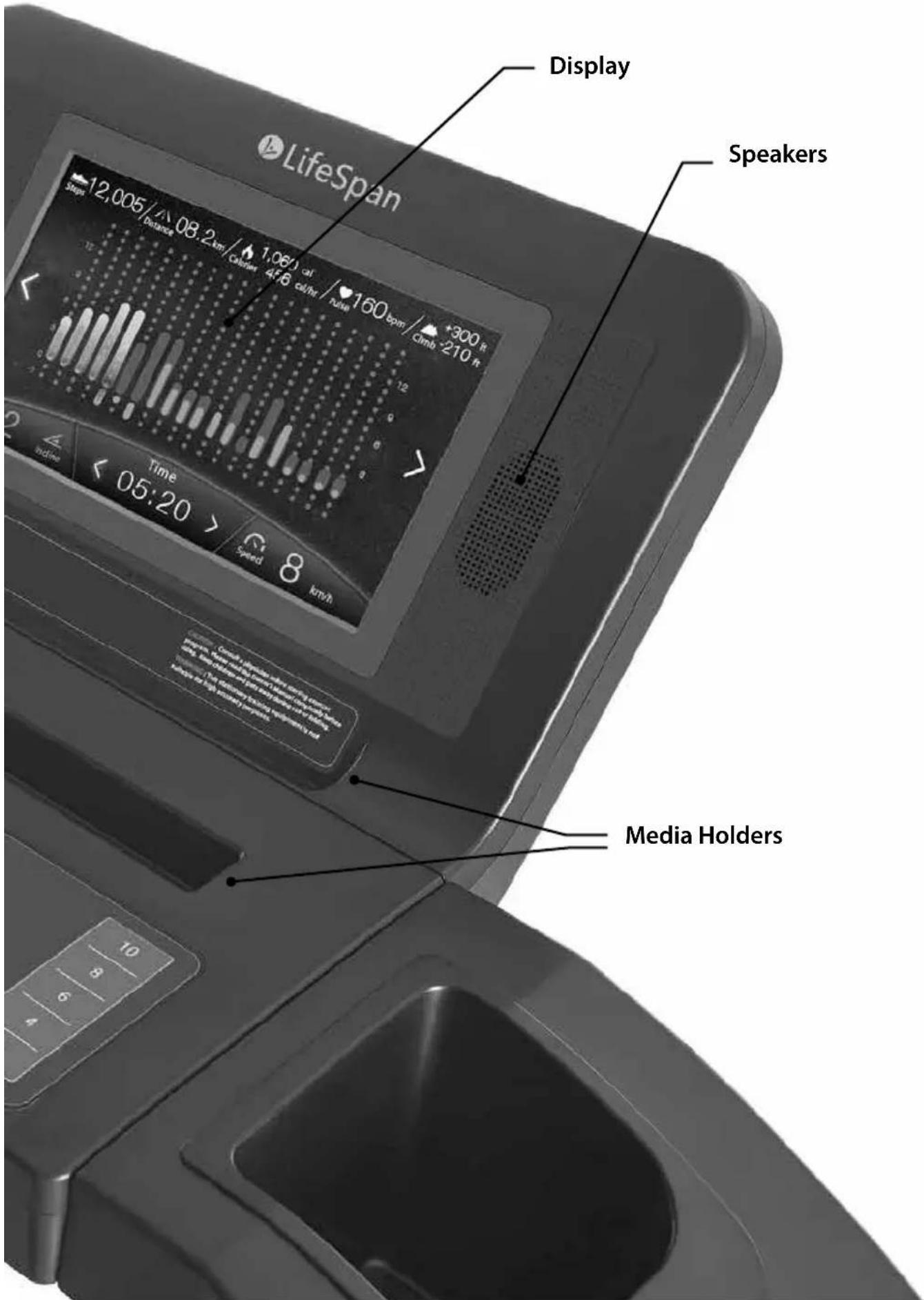 LifeSpan Display Speakers 12,005/°C 08.2 km / Caliber 1.06/°C at 44.6 cal/hr / Tube 160 bpm / Climb -210 ft Time < 05:20 > Spired 8 km/h Media Holders