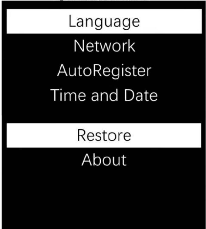 Language Network AutoRegister Time and Date Restore About