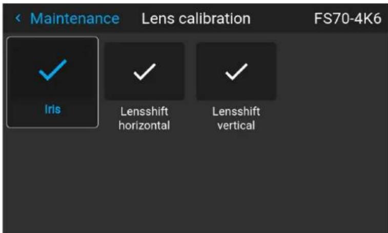 Maintenance Lens calibration FS70-4K6 Iris Lensshift horizontal Lensshift vertical