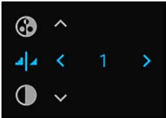 User interface control buttons with icons and dropdowns, including '✓', '<', '1', and '>' symbols