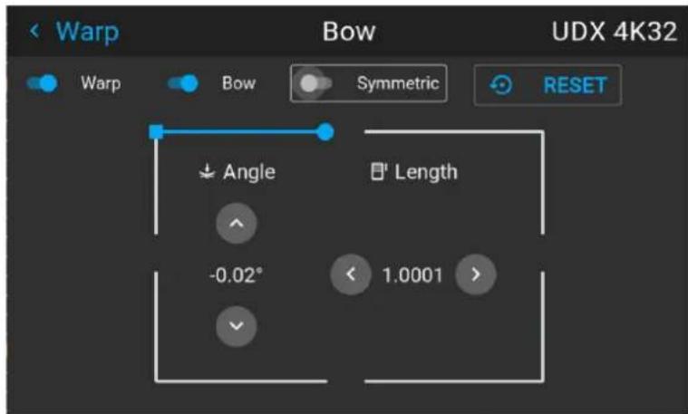Warp Bow UDX 4K32 Warp Bow Symmetric RESET Angle Length -0.02° 1.0001