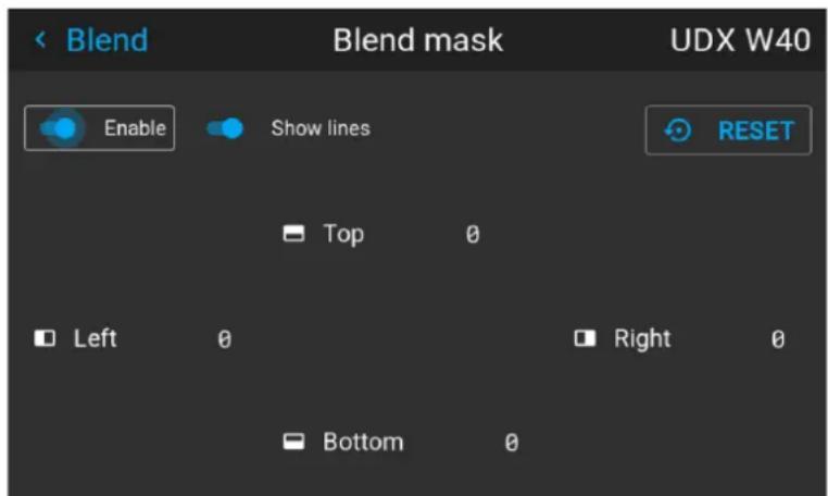 Blend Blend mask UDX W40 Enable Show lines Top 0 Left 0 Right 0 Bottom 0 RESET