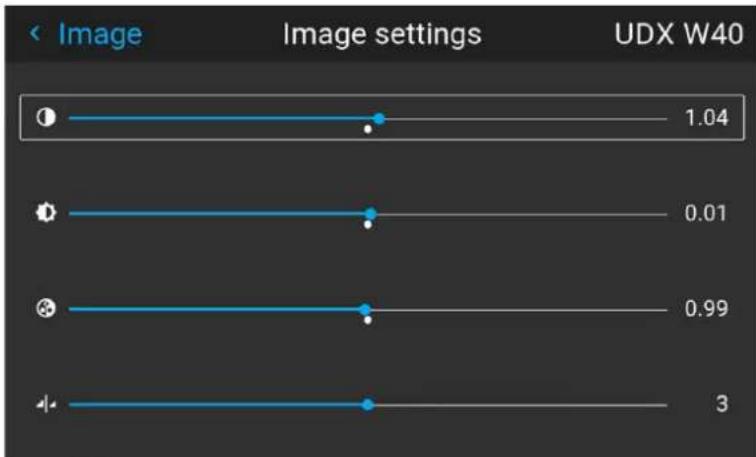 Barco F70-4K8 - Entering Contrast, Brightness, Saturation, Sharpness or Gamma menus from the keypad. - 1