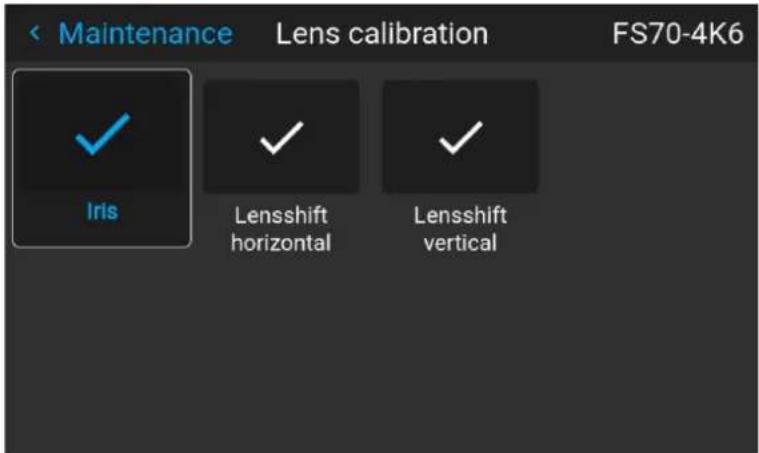 Maintenance Lens calibration FS70-4K6 Iris Lensshift horizontal Lensshift vertical